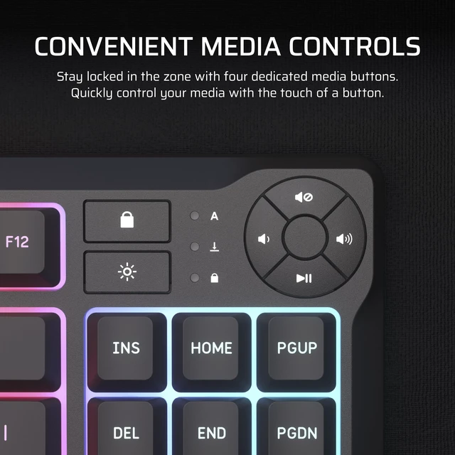 Alt view image 12 of 14 - K55 CORE TKL RGB Gaming Keyboard Tenkeyless, 8-Zone RGB, Quiet Membrane Keys, Spill Resistant, Media Keys, 1000Hz Polling NA Layout Black