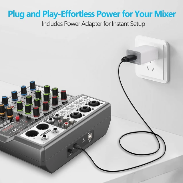 Alt view image 13 of 14 - 5 Channel Audio Mixer, Built-in PC Recording Interface Sound Board | 48V Phantom Power, Bluetooth&USB Playback, Echo Delay Effects DJ Mixer for Live Streaming,Podcasting,Karaoke,Studio Recording