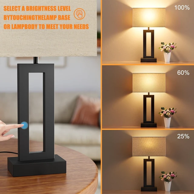 Alt view image 9 of 14 - 19.6" Touch Lamps for Nightstand, 3 Way Dimmable Bedroom Lamp, USB C+A | Touch Control, LED Bulb Included, Lamp with Charging Station, Bedside, Fabric Lampshade, Easy Assembly