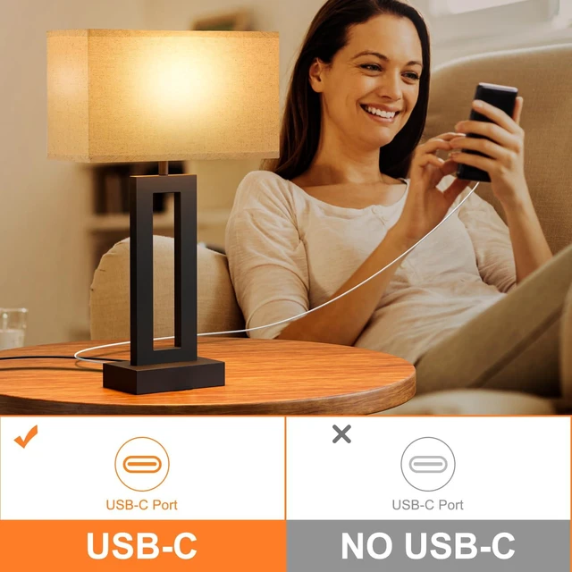 Alt view image 14 of 14 - 19.6" Touch Lamps for Nightstand, 3 Way Dimmable Bedroom Lamp, USB C+A | Touch Control, LED Bulb Included, Lamp with Charging Station, Bedside, Fabric Lampshade, Easy Assembly