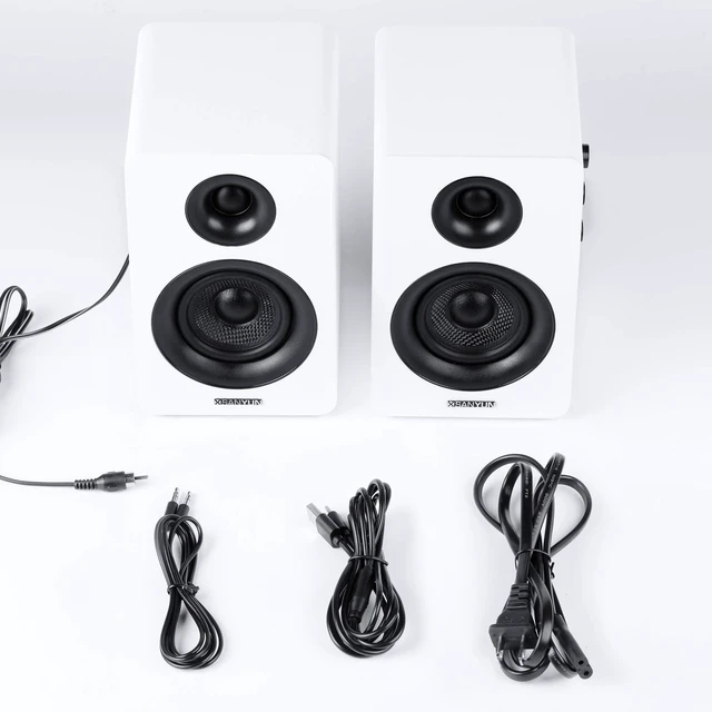 Alt view image 14 of 14 - 3" Active Bluetooth 5.0 Bookshelf Speakers, Built-in 24bit DAC | 60W Carbon Fiber Speaker, USB and 3.5mm AUX Input, Dynamic 3D Surround Sound, 2.0 Computer PC Monitor Gaming (Pair, White)