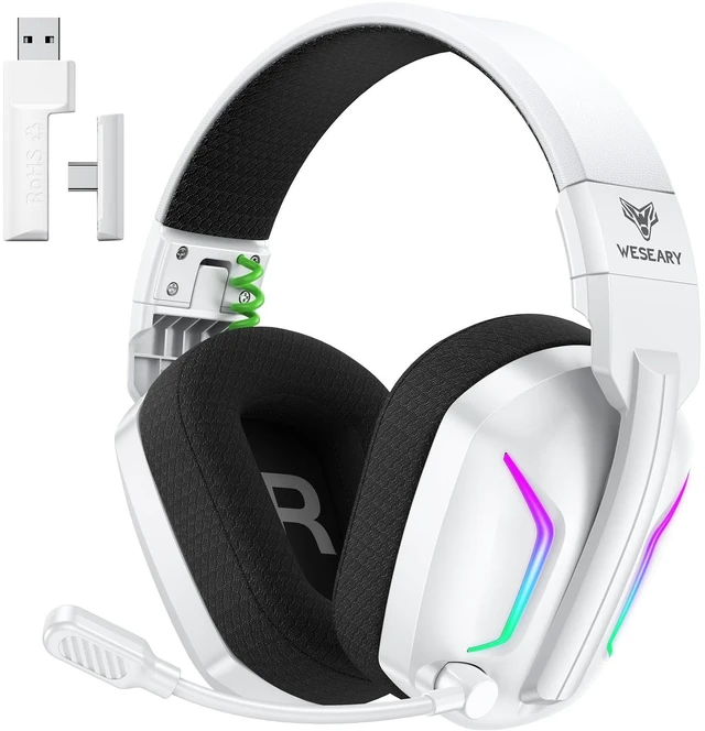 Alt view image 8 of 14 - Wireless Gaming Headset with Mic for Ps5, Ps4, PC| 3D Spatial Audio | 20ms Ultra-Low Latency, 2.4GHz Bluetooth 5.4 Gaming Headphones, 1200mAH Battery Life for FPS Gamers, White
