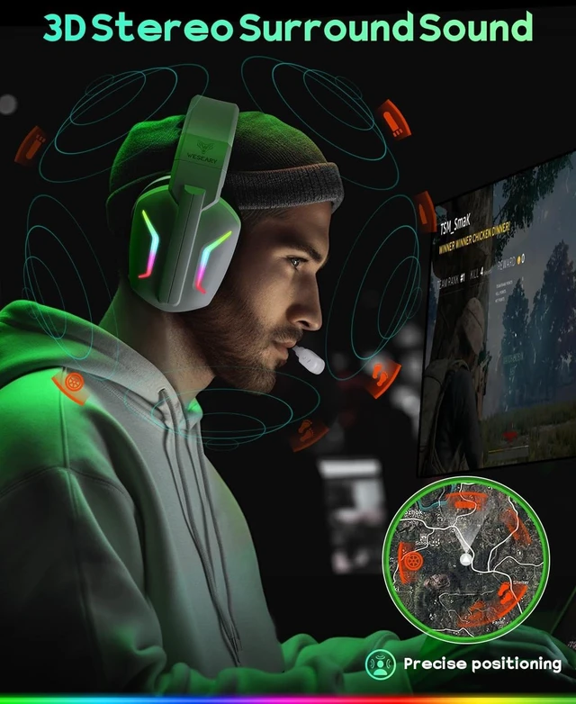 Alt view image 10 of 14 - Wireless Gaming Headset with Mic for Ps5, Ps4, PC| 3D Spatial Audio | 20ms Ultra-Low Latency, 2.4GHz Bluetooth 5.4 Gaming Headphones, 1200mAH Battery Life for FPS Gamers, White