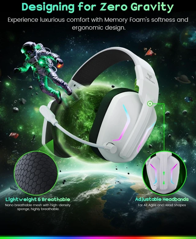 Alt view image 14 of 14 - Wireless Gaming Headset with Mic for Ps5, Ps4, PC| 3D Spatial Audio | 20ms Ultra-Low Latency, 2.4GHz Bluetooth 5.4 Gaming Headphones, 1200mAH Battery Life for FPS Gamers, White