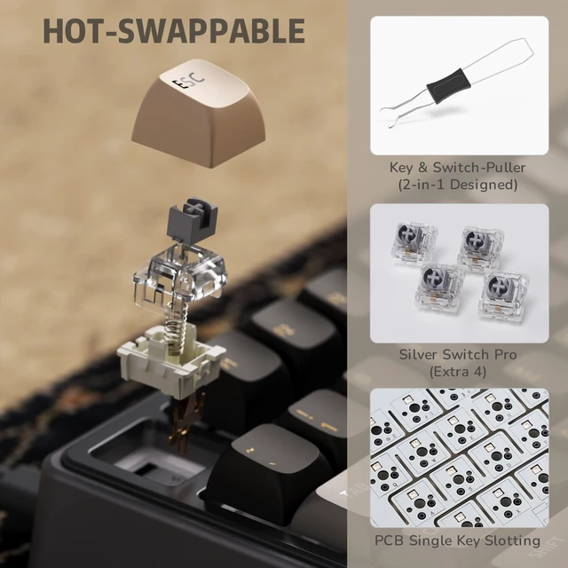 Alt view image 12 of 14 - R75 Wired Mechanical Keyboard with Volume Knob, 75% Mechanical Gaming Keyboard Gasket Mount, Hot Swappable Silver Switch, MDA Profile PBT Keycaps, Creamy Keyboards, Black