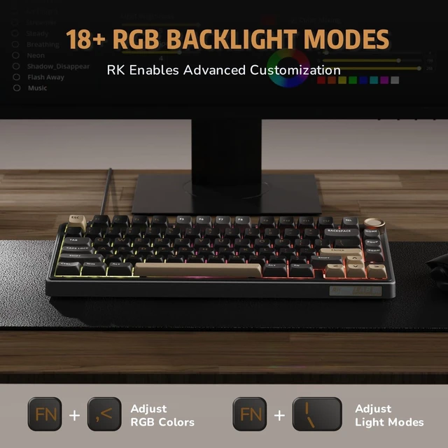 Alt view image 13 of 14 - R75 Wired Mechanical Keyboard with Volume Knob, 75% Mechanical Gaming Keyboard Gasket Mount, Hot Swappable Silver Switch, MDA Profile PBT Keycaps, Creamy Keyboards, Black