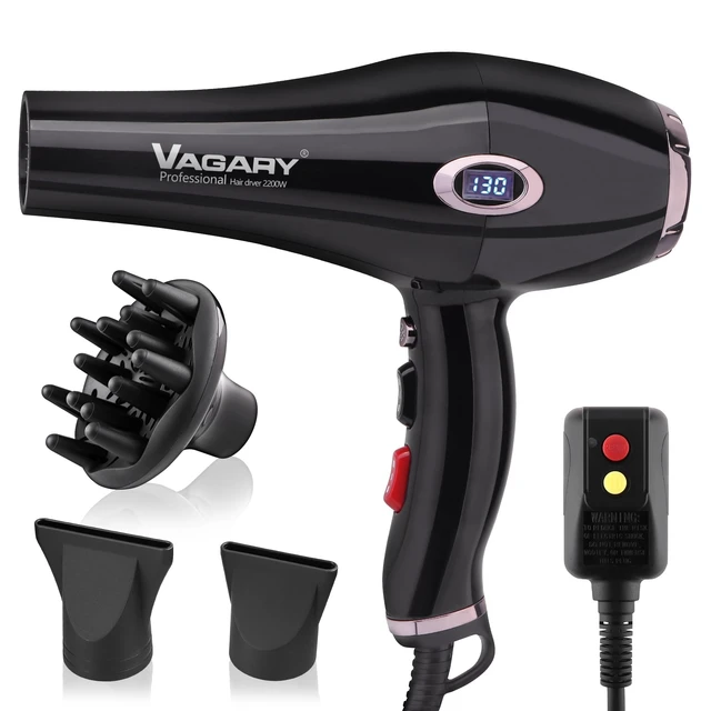 Alt view image 8 of 14 - Professional Salon 2200W Blower Dryer with Diffuser Concentrator Nozzles,Negative Ionic Blow Dryer,Low Noise Hair Dryers,2 Speeds and 2 Heat Settings 1 Cool Shot Button