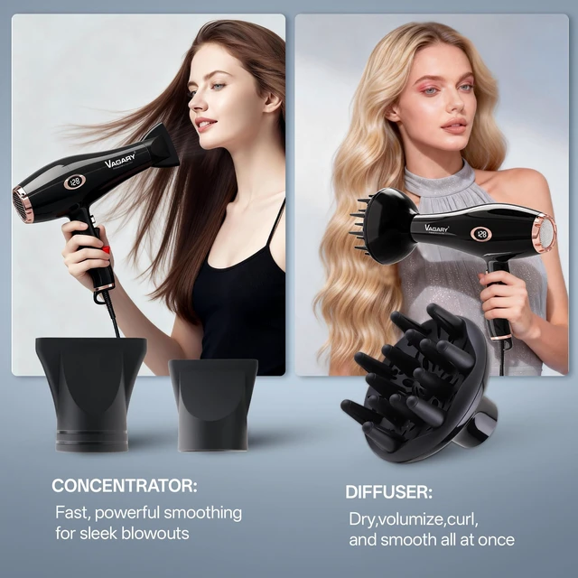 Alt view image 11 of 14 - Professional Salon 2200W Blower Dryer with Diffuser Concentrator Nozzles,Negative Ionic Blow Dryer,Low Noise Hair Dryers,2 Speeds and 2 Heat Settings 1 Cool Shot Button