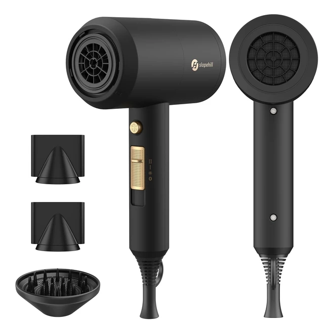 Alt view image 7 of 12 - Professional Ionic Hair Dryer, Powerful 1800W Fast Drying Low Noise Blow Dryer with 2 Concentrator Nozzle 1 Diffuser Attachments for Home Salon Travel (Black)