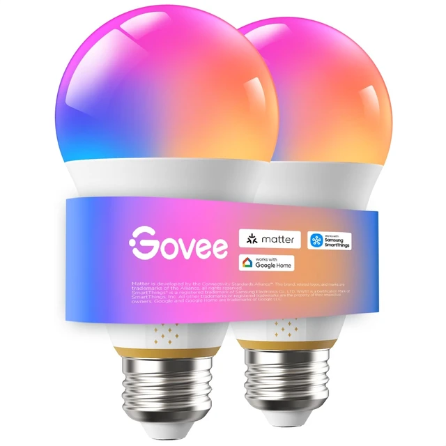 Alt view image 8 of 14 - 1600LM Smart Light Bulbs, A21 100W RGBWW CRI 90, E26 Base, 2-Pack | A21 LED Bulbs for Living Room, Color Changing Light Bulbs Compatible with Matter, Alexa & SmartThings, CRI 90, 2.4GHz Only