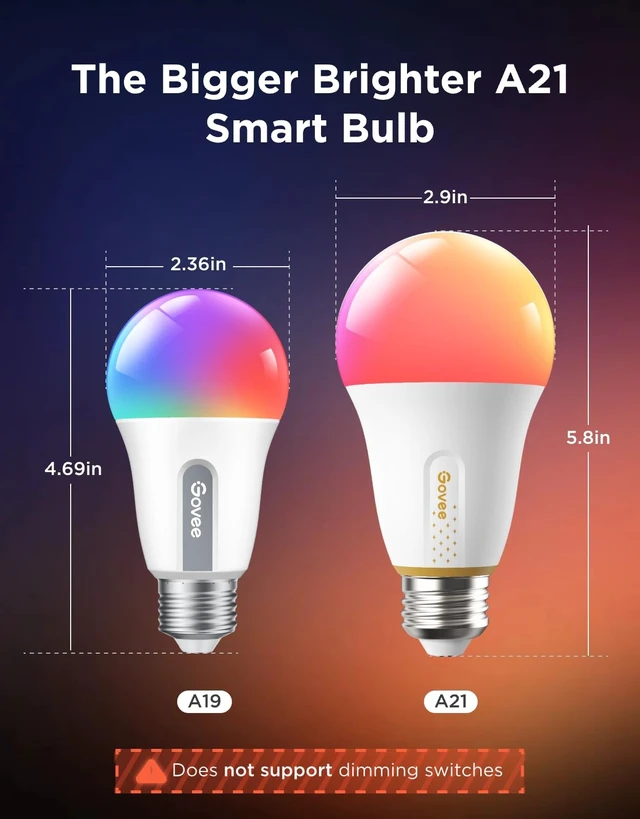 Alt view image 9 of 14 - 1600LM Smart Light Bulbs, A21 100W RGBWW CRI 90, E26 Base, 2-Pack | A21 LED Bulbs for Living Room, Color Changing Light Bulbs Compatible with Matter, Alexa & SmartThings, CRI 90, 2.4GHz Only