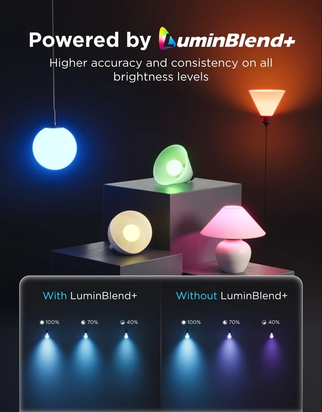 Alt view image 10 of 14 - 1600LM Smart Light Bulbs, A21 100W RGBWW CRI 90, E26 Base, 2-Pack | A21 LED Bulbs for Living Room, Color Changing Light Bulbs Compatible with Matter, Alexa & SmartThings, CRI 90, 2.4GHz Only