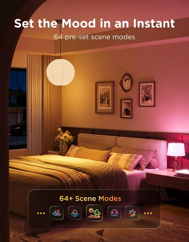 Alt view image 13 of 14 - 1600LM Smart Light Bulbs, A21 100W RGBWW CRI 90, E26 Base, 2-Pack | A21 LED Bulbs for Living Room, Color Changing Light Bulbs Compatible with Matter, Alexa & SmartThings, CRI 90, 2.4GHz Only