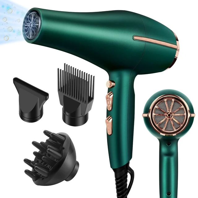 Alt view image 7 of 12 - 2000 Watt Negative Ionic Hair Dryer, Professional Salon Blow Dryer, Low Noise Fast Drying & Powerful AC Motor and Diffuser Comb for Men Women,3 Heat & 2 Speed Settings, Easy to Use- Green