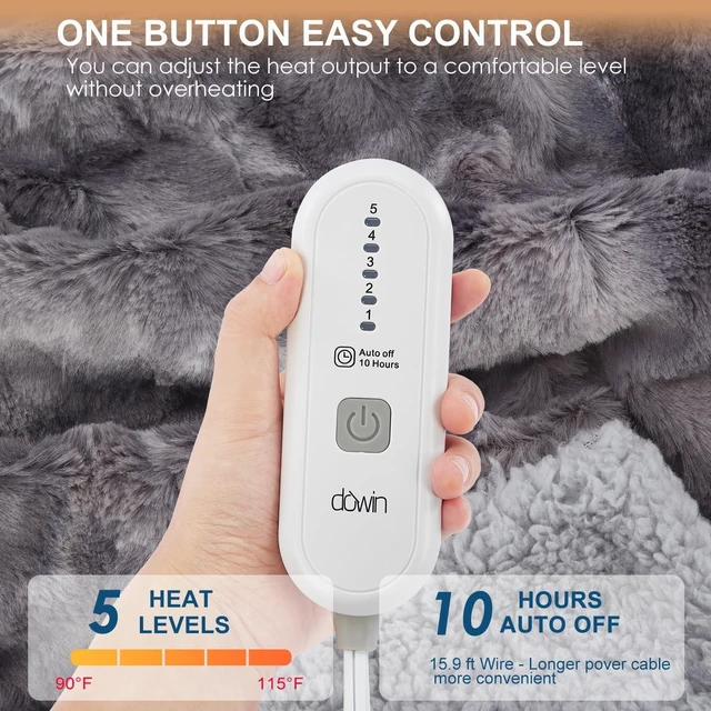 Alt view image 13 of 14 - Heated Blanket Full Size,Faux Fur Electric Blanket, Grey | Tie Dye ,72x84Inch Single Controller, 5 Heating Levels, 10 Hours Auto-Off, Machine Washable