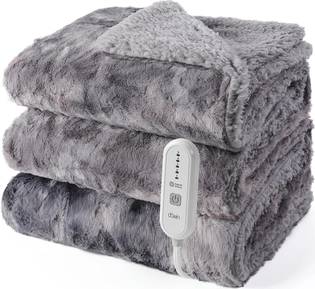 Alt view image 8 of 14 - Heated Blanket Full Size,Faux Fur Electric Blanket, Grey | Tie Dye ,72x84Inch Single Controller, 5 Heating Levels, 10 Hours Auto-Off, Machine Washable