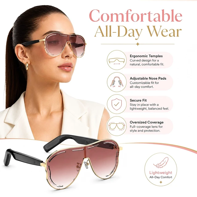 Alt view image 14 of 14 - Bluetooth 5.4 Smart Glasses for Women and Men, Open-Ear Audio | Sunglasses with Mic and Speakers, 7H Playtime, Touch Control, Voice Assistant, UV Protection, IPX4, Travel, Work, Music