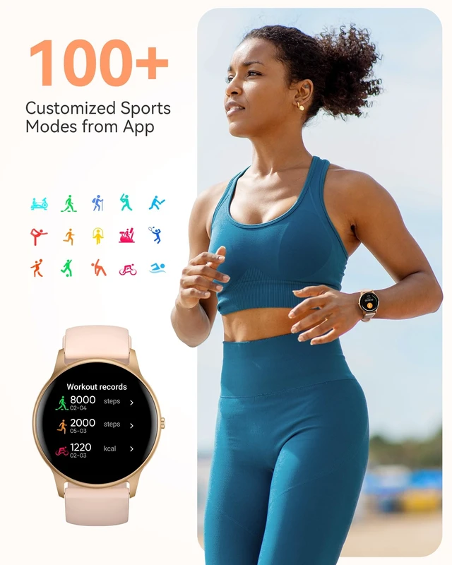 Alt view image 12 of 14 - Smart Watch for Women, 5ATM Waterproof Smartwatch&100+ Sports Modes | for Android and iOS Phones, Fitness Tracker Watch with Heart Rate Monitor Pedometer Sleep Monitor, Pink