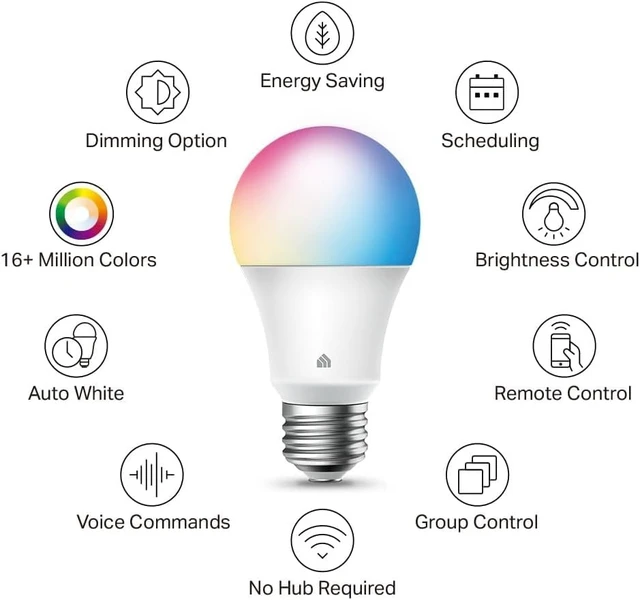 Alt view image 10 of 14 - Multicolor Dimmable Wi-Fi Smart Bulb, A19, KL125P4 | 800LM, 9W, Full Color Changing, Smart Light Bulb Works with Alexa & Google Home, No Hub Required, 4-Pack