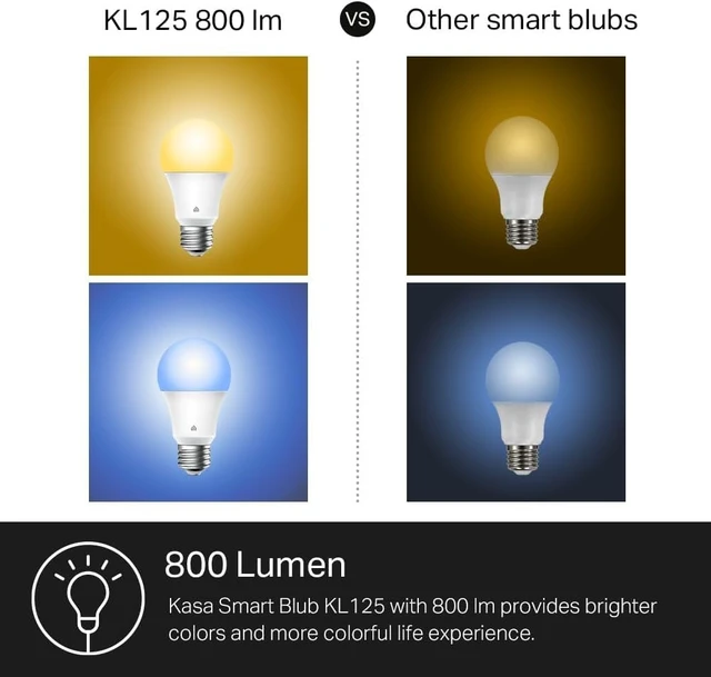 Alt view image 11 of 14 - Multicolor Dimmable Wi-Fi Smart Bulb, A19, KL125P4 | 800LM, 9W, Full Color Changing, Smart Light Bulb Works with Alexa & Google Home, No Hub Required, 4-Pack