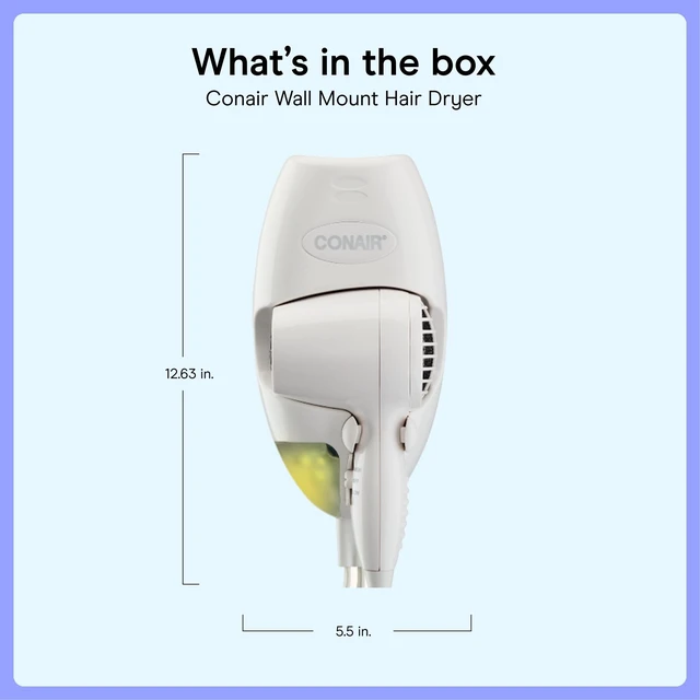 Alt view image 14 of 14 - Wall Mount Hair Dryer, Built-In LED Night Light, 1600W, White | Space-saving electric blow dryer for fine, medium, and thick hair with customizable speed/heat controls and 6-foot cord