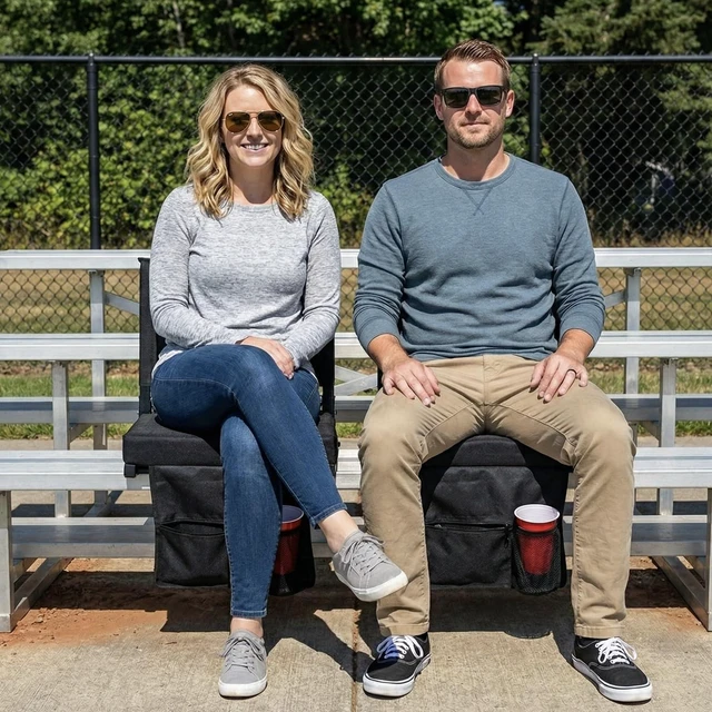 Alt view image 12 of 14 - Stadium Seats with Back Support Folding Chair for Bleachers | 2.8" Thick Padded Bleacher Chairs, Folding Portable Stadium Seat with Anti-Tip Hooks, Back Support & Shoulder Strap