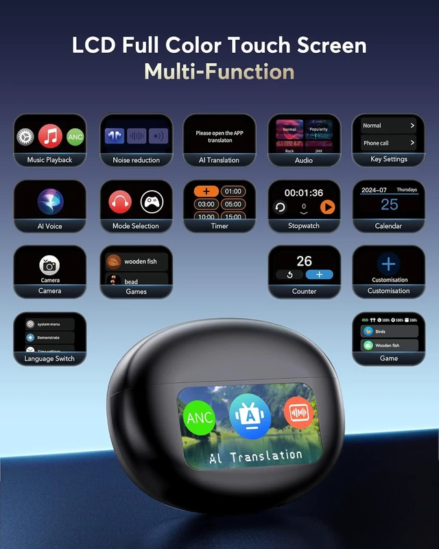 Alt view image 9 of 14 - AI Translation Earbuds Real Time, 199+ Language Translator Earbuds with ANC | Bluetooth 6.1,Audifonos Traductores Inglés Español,4Mic Translating Device & LCD Touch,Translate Ear Buds