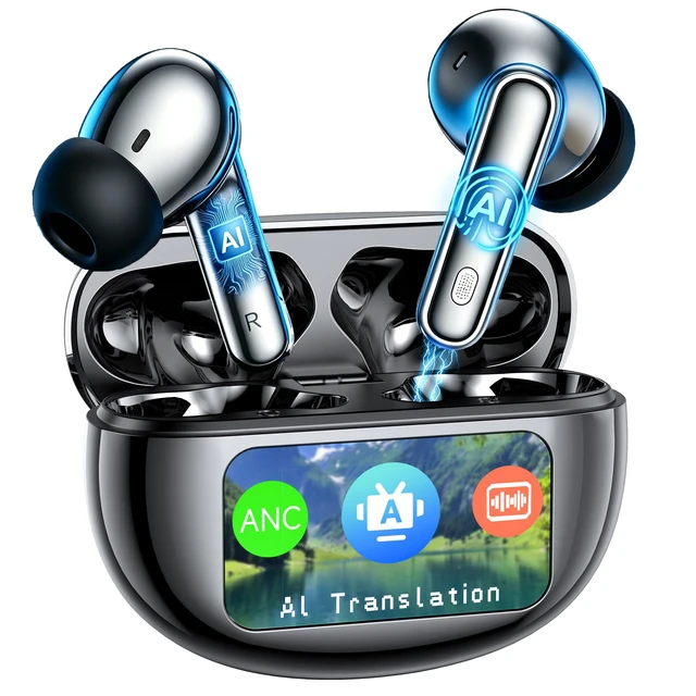 Alt view image 8 of 14 - AI Translation Earbuds Real Time, 199+ Language Translator Earbuds with ANC | Bluetooth 6.1,Audifonos Traductores Inglés Español,4Mic Translating Device & LCD Touch,Translate Ear Buds