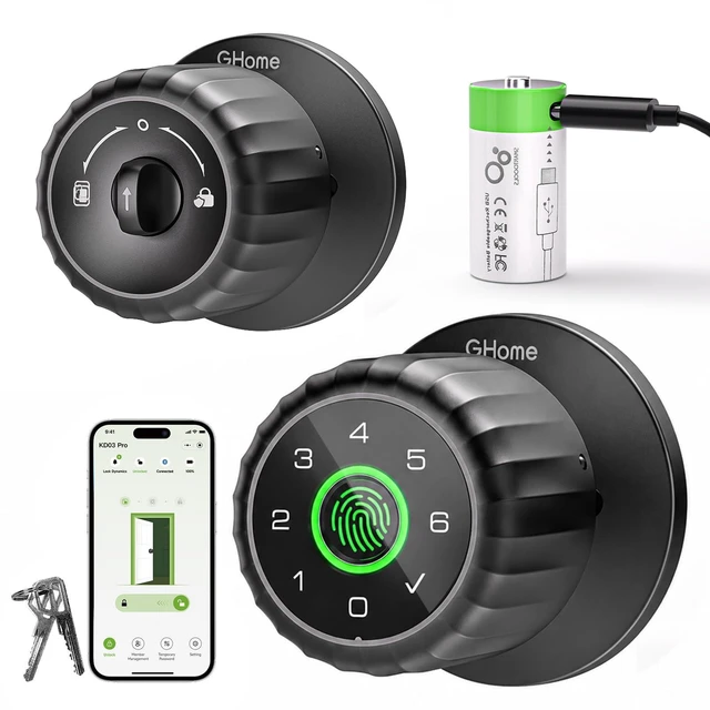 Alt view image 8 of 14 - Fingerprint Door Lock, 4-in-1 Smart Lock with Removable Battery | Smart Fingerprint Door Knob with Keypad, App Control, Black Biometric Door Knob with Lock, Auto Lock for Bedroom, Home Office