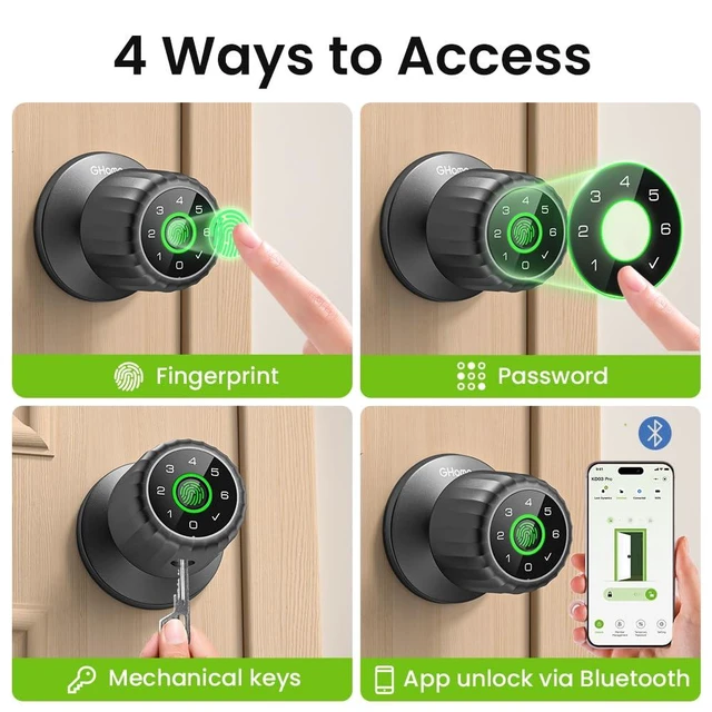 Alt view image 10 of 14 - Fingerprint Door Lock, 4-in-1 Smart Lock with Removable Battery | Smart Fingerprint Door Knob with Keypad, App Control, Black Biometric Door Knob with Lock, Auto Lock for Bedroom, Home Office