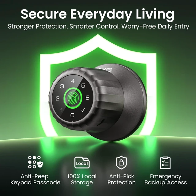 Alt view image 13 of 14 - Fingerprint Door Lock, 4-in-1 Smart Lock with Removable Battery | Smart Fingerprint Door Knob with Keypad, App Control, Black Biometric Door Knob with Lock, Auto Lock for Bedroom, Home Office