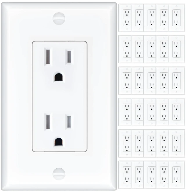 Alt view image 8 of 14 - 30 Pack 15 Amp Standard Electrical Outlets UL Listed | Tamper Resistant 2-Pole 3-Wire NEMA 5-15R Wall Outlets with Screw Wall Plates, For Residential & Commercial Use, White
