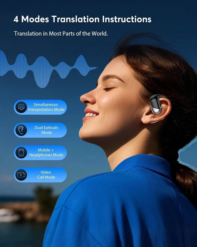 Alt view image 9 of 14 - AI Translation Earbuds 198 Languages Real Time 2-Way Translator Earphones | Bluetooth 6.1 OWS Open-Ear Headphone Comfort, Hi-Fi Music & Call, Smart Touch+App, Gift