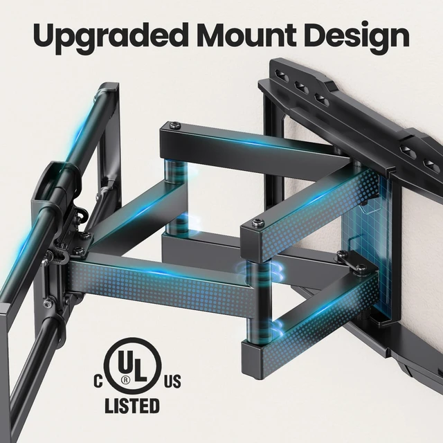 Alt view image 9 of 14 - Full Motion TV Wall Mount Bracket for 65 70 75 85 86 90 inch TVs | UL Listed for 37-90" TV, Hold 132lbs, Swivel +/-45°, Tilt +5/-15°, Level +/-4°, 16.61" Extension, VESA600x400mm, Fit 16" Stud