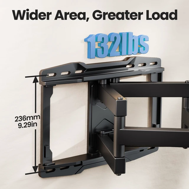 Alt view image 10 of 14 - Full Motion TV Wall Mount Bracket for 65 70 75 85 86 90 inch TVs | UL Listed for 37-90" TV, Hold 132lbs, Swivel +/-45°, Tilt +5/-15°, Level +/-4°, 16.61" Extension, VESA600x400mm, Fit 16" Stud