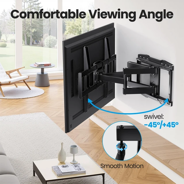 Alt view image 11 of 14 - Full Motion TV Wall Mount Bracket for 65 70 75 85 86 90 inch TVs | UL Listed for 37-90" TV, Hold 132lbs, Swivel +/-45°, Tilt +5/-15°, Level +/-4°, 16.61" Extension, VESA600x400mm, Fit 16" Stud
