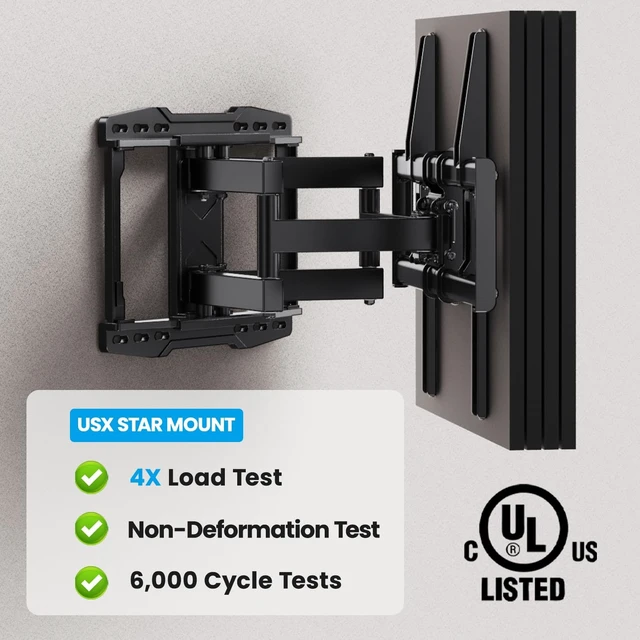 Alt view image 14 of 14 - Full Motion TV Wall Mount Bracket for 65 70 75 85 86 90 inch TVs | UL Listed for 37-90" TV, Hold 132lbs, Swivel +/-45°, Tilt +5/-15°, Level +/-4°, 16.61" Extension, VESA600x400mm, Fit 16" Stud
