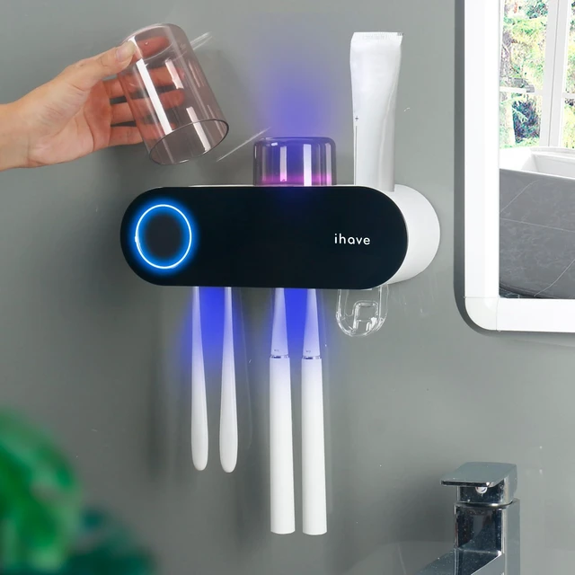 Alt view image 8 of 14 - UV Toothbrush Sanitizer Holder Wall Mount Toothpaste Dispenser, 2-Cup | Auto-Cycle Disinfection Toothbrush Holders for Bathrooms with UV Toothbrush Sanitizer & Toothpaste Dispenser, Breathing Light