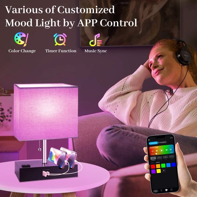 Alt view image 11 of 14 - Smart RGB Dimmable Table Lamp Compatible with Alexa&APP&Remote Control, Gray