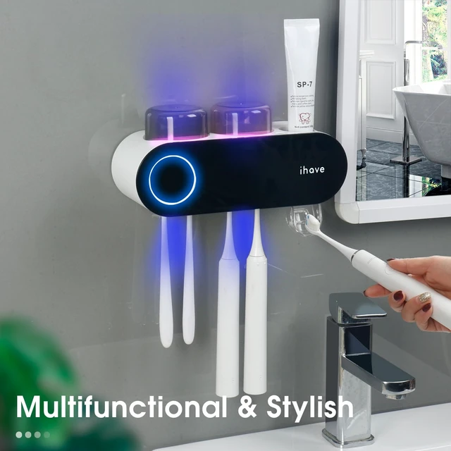 Alt view image 10 of 14 - UV Toothbrush Sanitizer Holder Wall Mount Toothpaste Dispenser, 2-Cup | Auto-Cycle Disinfection Toothbrush Holders for Bathrooms with UV Toothbrush Sanitizer & Toothpaste Dispenser, Breathing Light
