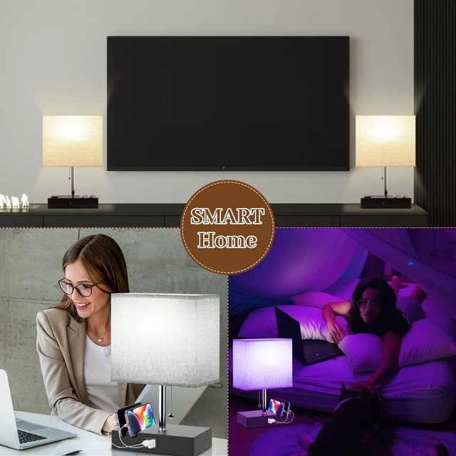 Alt view image 10 of 14 - Smart RGB Dimmable Table Lamp Compatible with Alexa&APP&Remote Control, Gray