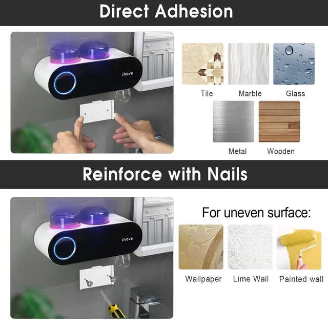 Alt view image 12 of 14 - UV Toothbrush Sanitizer Holder Wall Mount Toothpaste Dispenser, 2-Cup | Auto-Cycle Disinfection Toothbrush Holders for Bathrooms with UV Toothbrush Sanitizer & Toothpaste Dispenser, Breathing Light