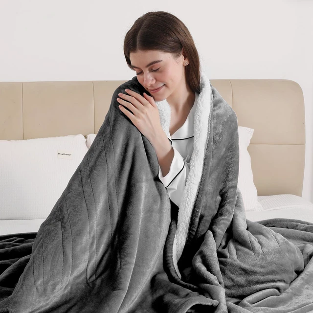 Alt view image 8 of 14 - Heated Throw Blanket, Electric Blanket Throw with 5 Heating Levels | 50"x60" Super Soft Flannel Sherpa Fast Heating Blanket with ETL Certified for Bedding, 4 Hours Auto Off, Cool Gray