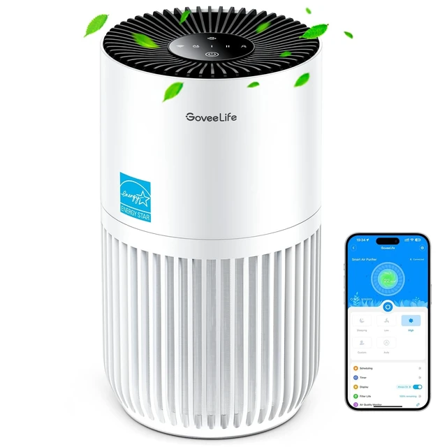 Alt view image 8 of 14 - Smart Mini Air Purifier for Bedroom, with App & Alexa Control | HEPA Filter, Portable Air Cleaner with 3 Speeds, 2 Modes, Aroma for Pet Hair, Odors, Pollen, Home, White