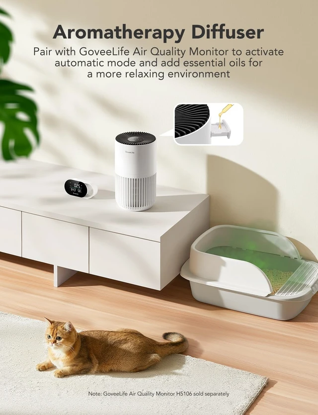 Alt view image 14 of 14 - Smart Mini Air Purifier for Bedroom, with App & Alexa Control | HEPA Filter, Portable Air Cleaner with 3 Speeds, 2 Modes, Aroma for Pet Hair, Odors, Pollen, Home, White