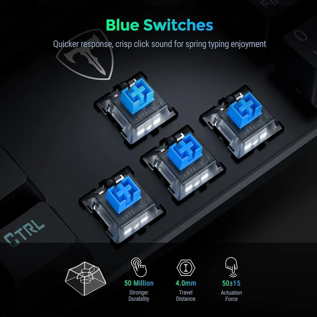 Alt view image 10 of 14 - Mechanical Gaming Keyboard, RGB 104 Keys Ultra-Slim LED Backlit USB Wired Keyboard with Blue Switch, Durable Abs Keycaps/Anti-Ghosting/Spill-Resistant Computer Keyboard for PC Mac Xbox Gamer