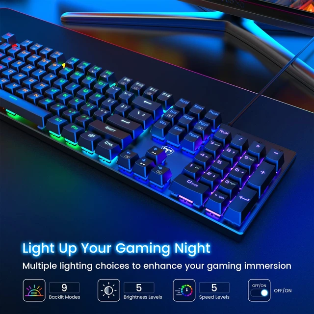 Alt view image 9 of 14 - Mechanical Gaming Keyboard, RGB 104 Keys Ultra-Slim LED Backlit USB Wired Keyboard with Blue Switch, Durable Abs Keycaps/Anti-Ghosting/Spill-Resistant Computer Keyboard for PC Mac Xbox Gamer