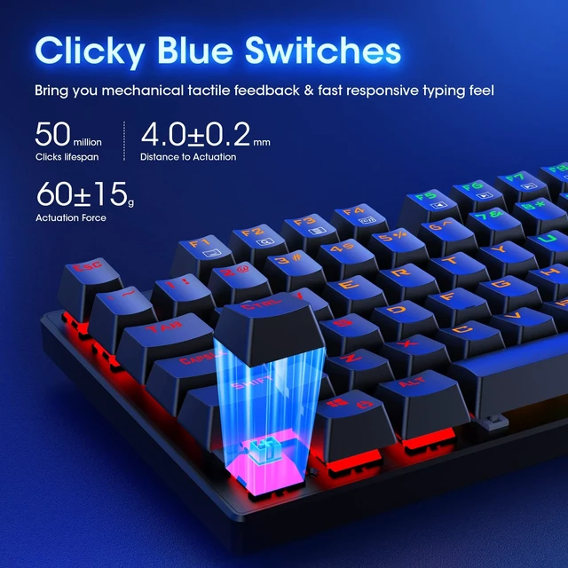 Alt view image 14 of 14 - Mechanical Gaming Keyboard, RGB 104 Keys Ultra-Slim LED Backlit USB Wired Keyboard with Blue Switch, Durable Abs Keycaps/Anti-Ghosting/Spill-Resistant Computer Keyboard for PC Mac Xbox Gamer