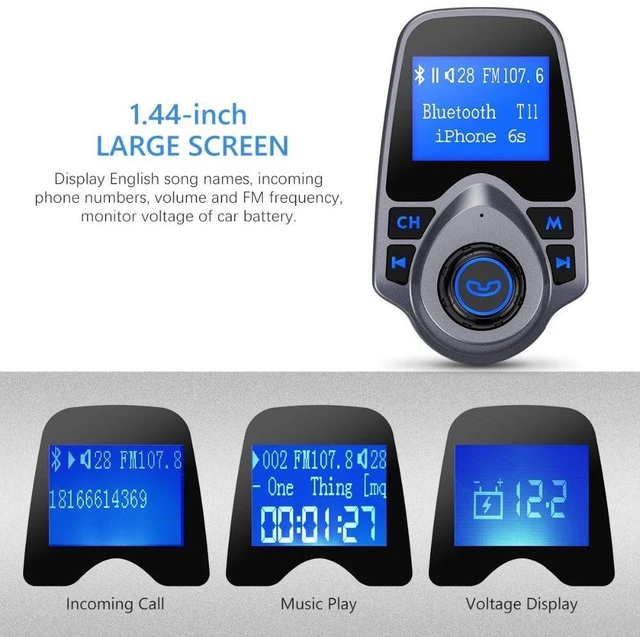 Alt view image 11 of 14 - T11 Wireless Bluetooth FM Transmitter Handsfree Car Kit MP3 Player Wireless Bluetooth Adapter with Dual USB Port Car Kit