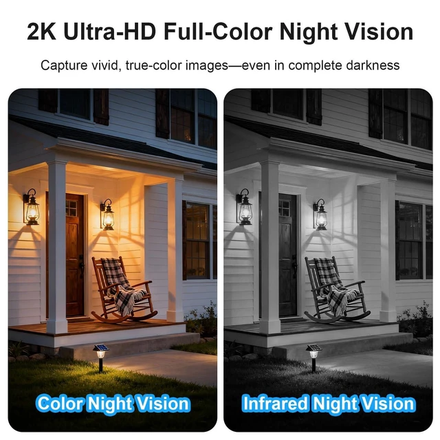Alt view image 11 of 14 - 360° View WiFi Solar Security Cameras Wireless Outdoor | Outdoor Cameras for Home Security, 2K Color Night Vision, Free Cloud Storage, AI Motion Detection, Instant Alert, 2-Way Audio